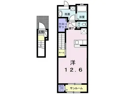 プリティーリファインド ビラ(ワンルーム/2階)の間取り写真