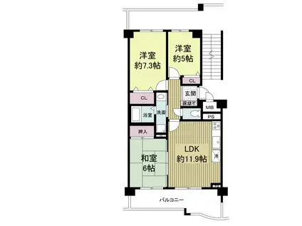 KDXレジデンス夙川ヒルズ 5番館(3LDK/6階)の間取り写真