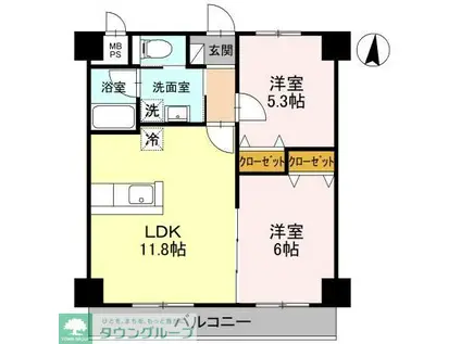 南越谷しののめ(2LDK/2階)の間取り写真