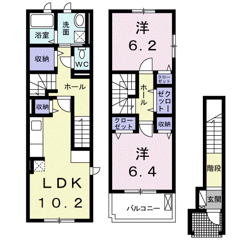 タカス サザンハイツ(2LDK/2階)の間取り写真