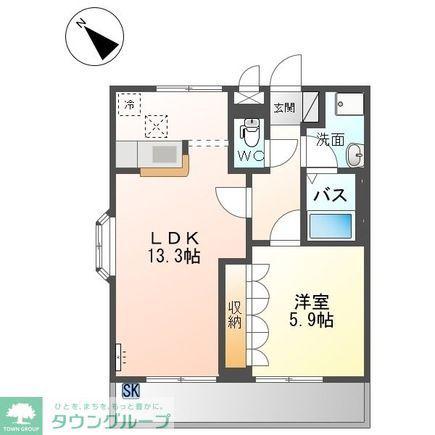 ジャルディニエールB(1LDK/2階)の間取り写真