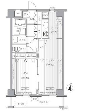 メゾンカルム西新宿(1LDK/3階)の間取り写真