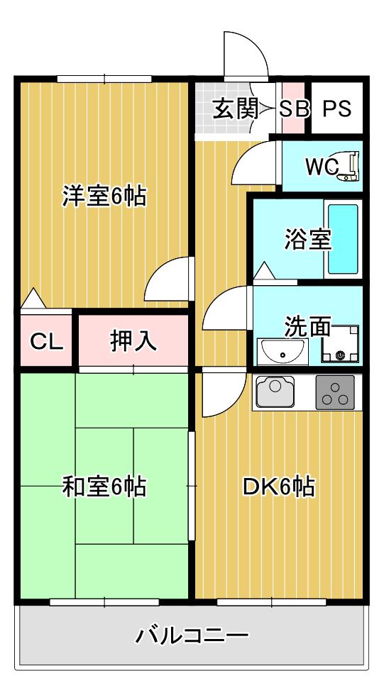 ルミエール(2DK/2階)の間取り写真