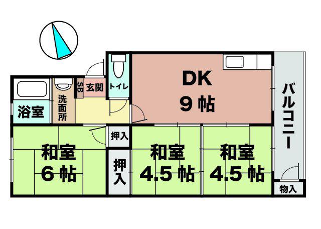 垂水農住5号棟(3DK/4階)の間取り写真
