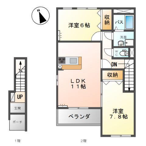 パーチェA棟(2LDK/2階)の間取り写真
