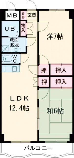 グランシャリオ二階堂(2LDK/4階)の間取り写真