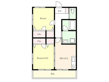 ENSOLEILLEE(2DK/2階)の間取り写真