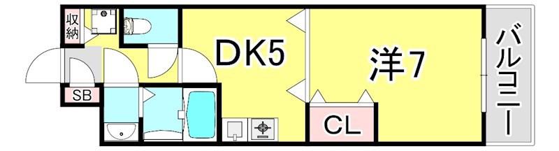 クラージュ大手(1DK/1階)の間取り写真