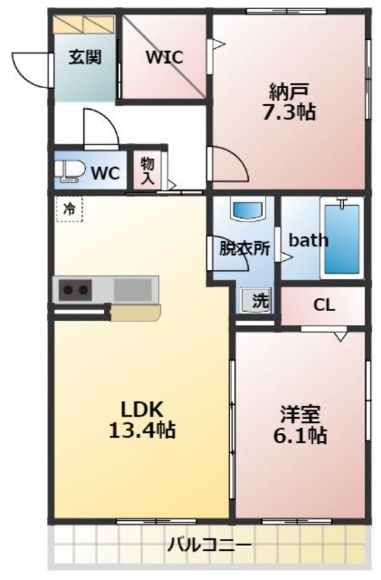ラヴィベールメゾン(1SLDK/2階)の間取り写真