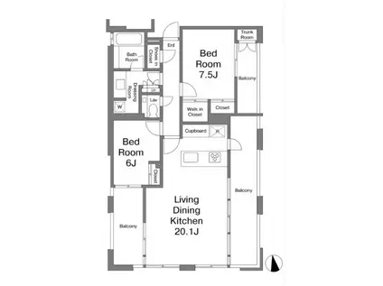ロイヤルシーズン六本木(2LDK/6階)の間取り写真