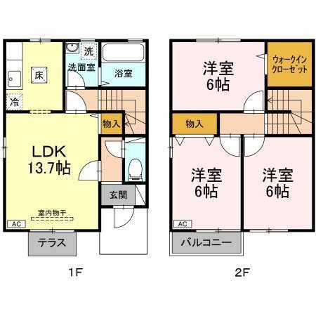 サニーハウス E(3LDK/1階)の間取り写真