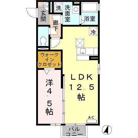 クレセントコート B棟(1LDK/1階)の間取り写真