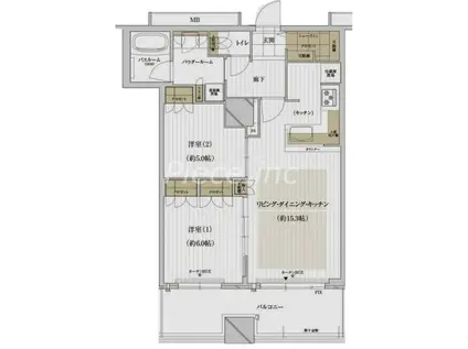 プレサンスレジェンド堺筋本町タワー(2LDK/23階)の間取り写真
