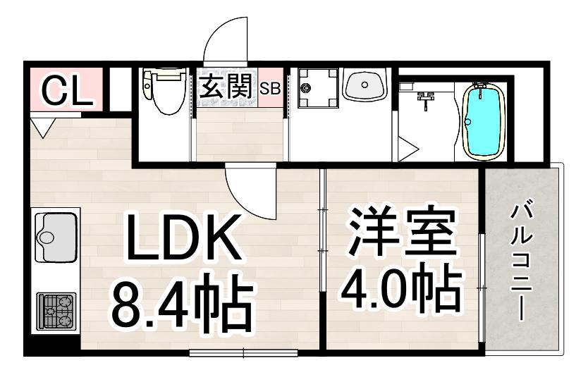 ハルカス武庫川(1LDK/1階)の間取り写真