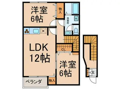サンジュネス 1(2LDK/2階)の間取り写真