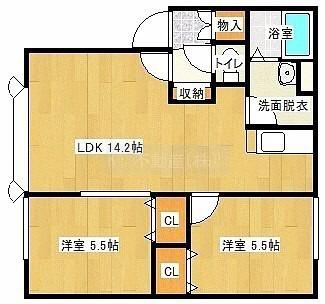 アンジュール(2LDK/2階)の間取り写真