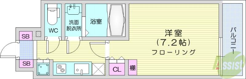 LASANTE上杉(1K/2階)の間取り写真