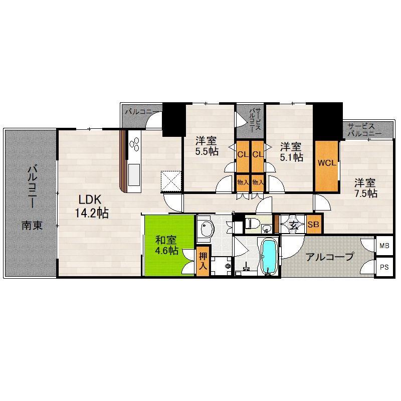 プレミスト愛宕(4LDK/9階)の間取り写真