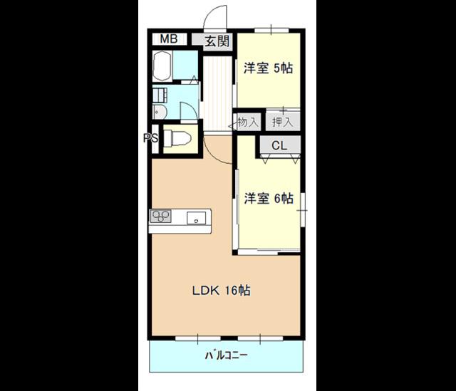 油屋ハイツ中野(2LDK/3階)の間取り写真