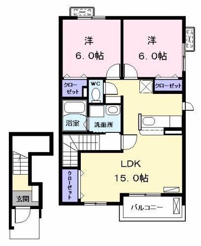 COMFORT 西中島(2LDK/2階)の間取り写真