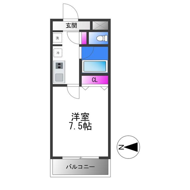 カデンツァ(1K/4階)の間取り写真