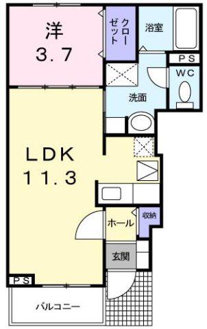 ドゥデェスMT(1LDK/1階)の間取り写真