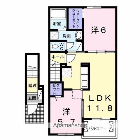 アルドール アサヒ I(2LDK/2階)の間取り写真