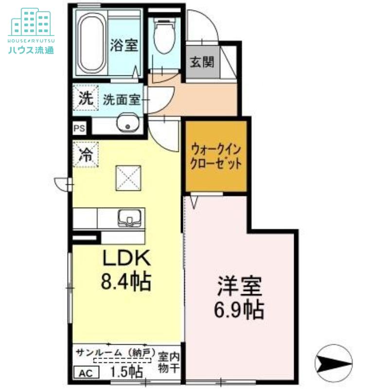 R ・フィールド(1LDK/1階)の間取り写真