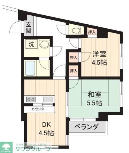BRIGHT HILLS調布(2DK/3階)の間取り写真