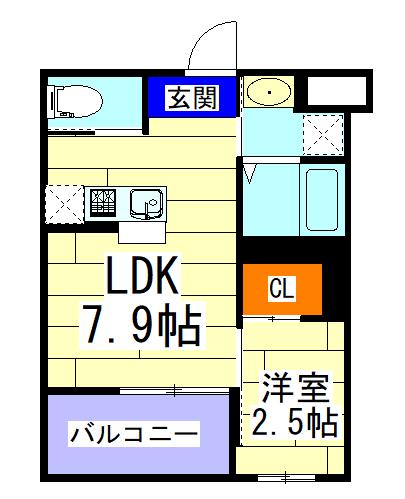 リアコート石橋III(1DK/3階)の間取り写真