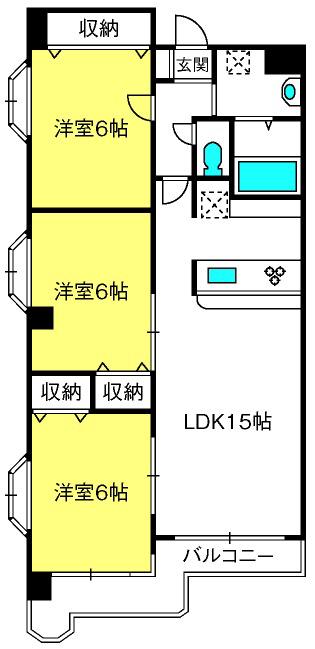 ディアコート参番館(3LDK/4階)の間取り写真