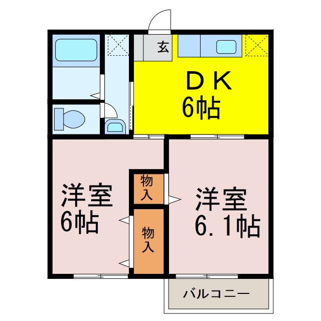 ジャルダンK(2DK/1階)の間取り写真