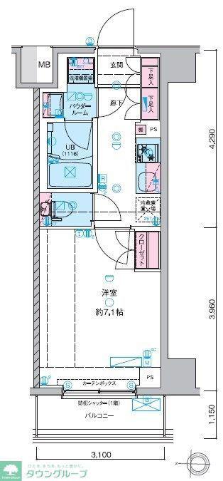 GENOVIA本所吾妻橋SKYGARDEN(1K/1階)の間取り写真