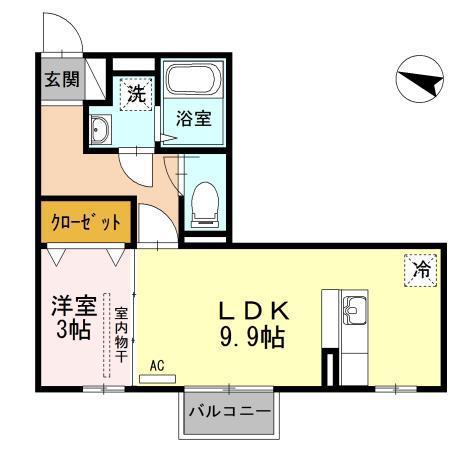 ラ・ランド浜谷 A棟(1LDK/2階)の間取り写真