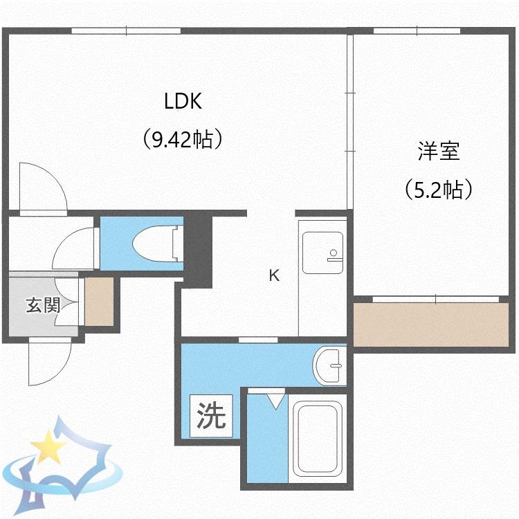 アイアール円山Ⅲ(1LDK/2階)の間取り写真
