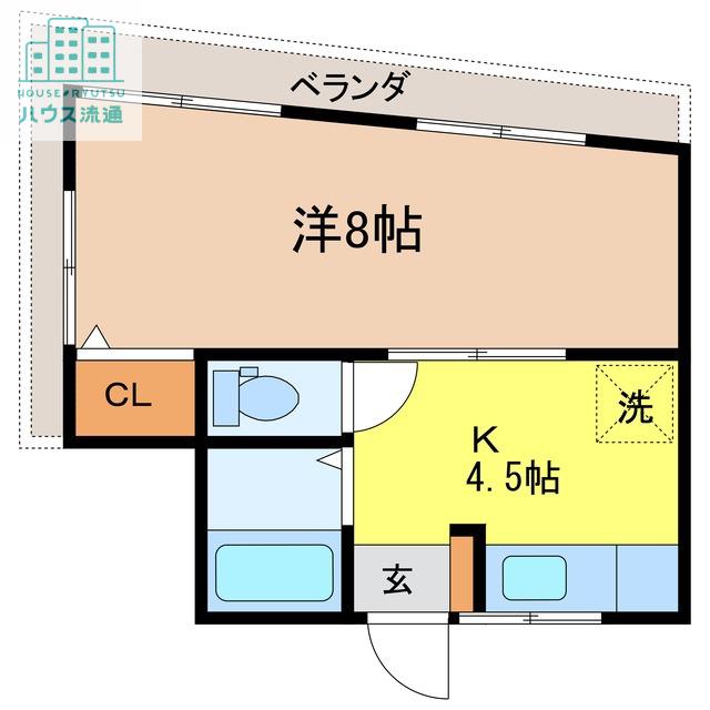 丸山ビル(1DK/3階)の間取り写真