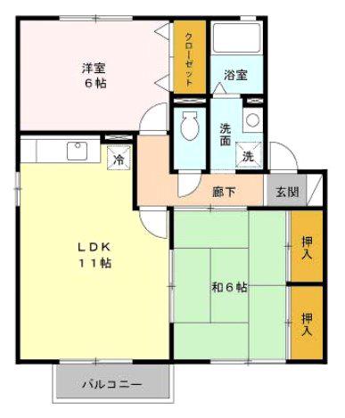 近鉄奈良線 河内花園駅 徒歩23分 2階建 築26年(2LDK/2階)の間取り写真