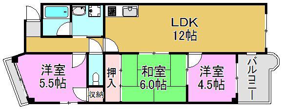 リストラフェイス(3LDK/3階)の間取り写真