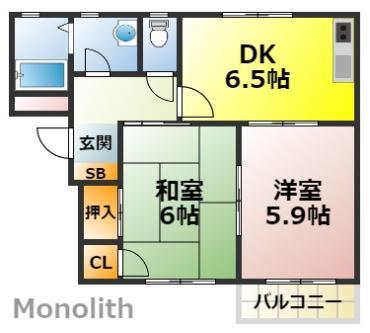 コートボナールA棟(2DK/2階)の間取り写真