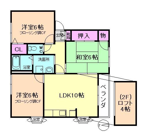 ラフォーレ天神A棟(3DK/2階)の間取り写真