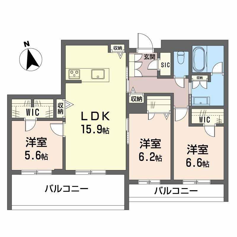 CELFENA 宝塚・川面 HAUTDEGAMME(3LDK/2階)の間取り写真