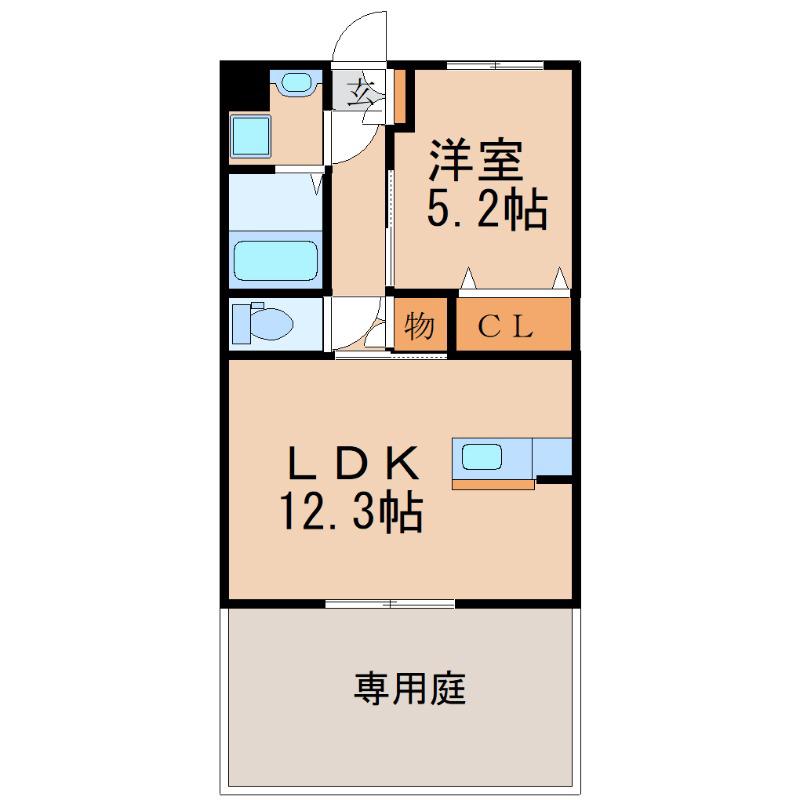 マンション皇海(1LDK/1階)の間取り写真