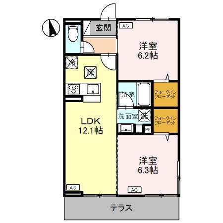 CLASSEUM元今泉(2LDK/1階)の間取り写真