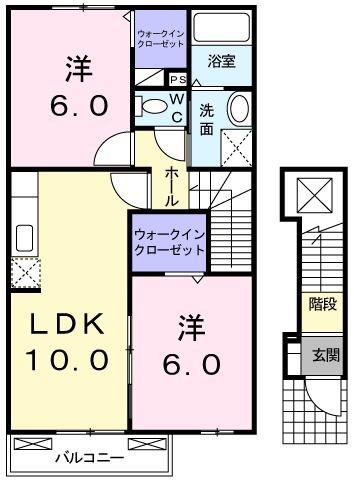 プリムローズINO(2LDK/2階)の間取り写真