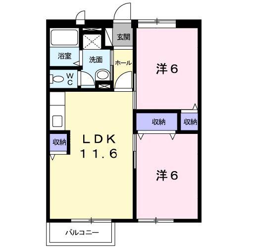 ハイムゆりの樹2(2LDK/2階)の間取り写真