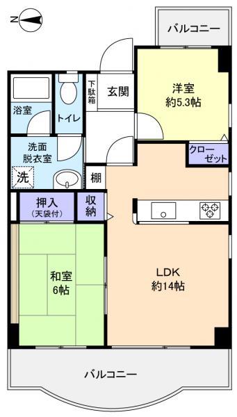 リリーマンション(2LDK/6階)の間取り写真