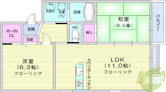 リーブ苦竹(2LDK/1階)の間取り写真