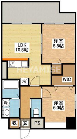 エヴァーグリーン思案橋(2LDK/2階)の間取り写真