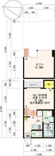PROPSII(1K/2階)の間取り写真
