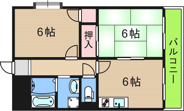 ハイツ イサム(2DK/3階)の間取り写真